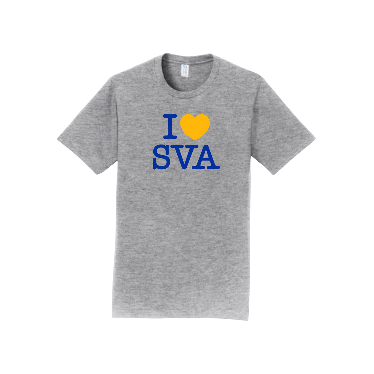 Gray t-shirt with 'I ❤️ SVA' text on a white background