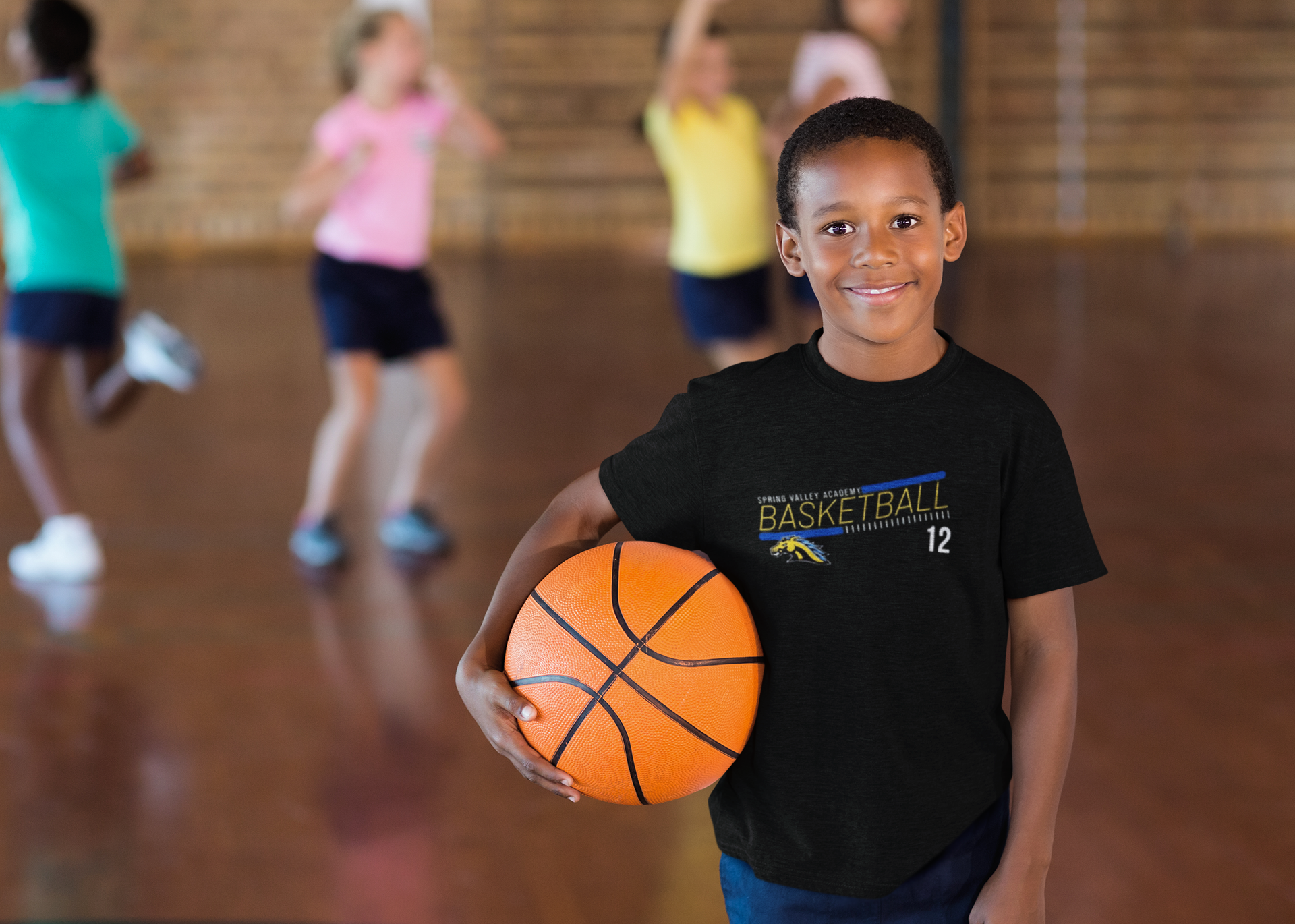 Black Long Sleeve Tee with Gymnastics Logo for Spring Valley Academy